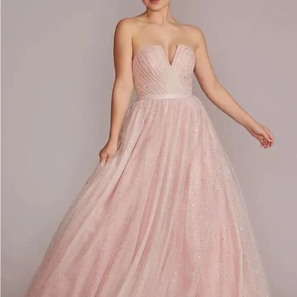 Jules and Cleo V-Notch Strapless Sparkle Prom Dress - Picture 1 of 3
